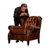 Fauteuil en laine vintage de style américain, fauteuil cigare, canapé simple, fauteuil tigre pour hôtel et club, meubles de salon avec pieds en bois massif