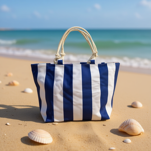 Sac de plage à rayures verticales larges imprimées numériquement 57x37x17cm avec sangle en tissu viscose - Product Image 2