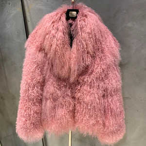 Giacca corta in 100% pelle di agnello, soffice <span class=keywords><strong>cappotto</strong></span> in <span class=keywords><strong>pelliccia</strong></span> di pecora da donna con scollo a V - Product Image 6