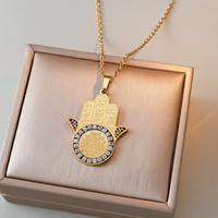 Collier religieux musulman arabe en acier inoxydable avec pendentif en dentelle, Ayatul Kursi, palmier, zircon, Allah, Eid, mode