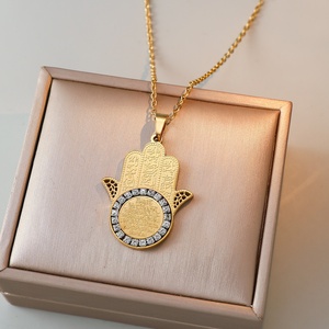 Collar de Moda Religiosa Musulmana Árabe con Colgante de Acero Inoxidable con Diseño de Ayatul Kursi, Zirconia y Encaje, para Mujer - Product Image 2