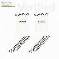 Calcetines de Yoga con Puño Fruncido y Logotipo Personalizado de Fábrica, Calcetines de Pilates de Algodón Tejido con Silicona Antideslizante para Mujer, Calcetines Deportivos de Primavera