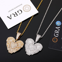Nouveau pendentif cœur ailé en moissanite VVS D, passe le testeur de diamant, collier hip-hop glacé, bijoux de luxe tendance pour hommes