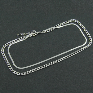 สร้อยคอแบบโซ่แบนสองชั้นลายกระดูกงูแบบคิวบา สร้อยคอแฟชั่นสตรีทแวร์ สร้อยคอคลุมคอ สร้อยคอแฟชั่น Tanjing - Product Image 2