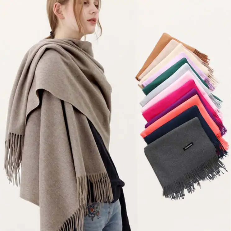 Wholesale Solid Brushed Custom Logo Cozy Warm Women Winter Cashmere Shawl Scarves Scarf for women Pashmina