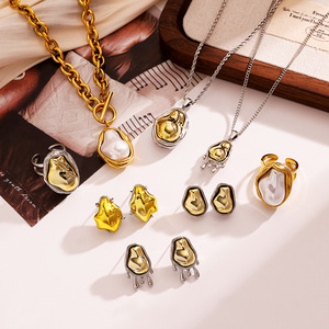 Ensemble de bijoux en acier inoxydable, pendentif en forme de goutte d'eau, collier, boucles d'oreilles, bagues pour femmes, bijoux à la mode, Style européen - Product Image 3