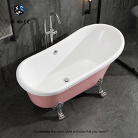 Baignoire ovale moderne de luxe autoportante en acrylique rose avec pieds en forme de griffes, pour bain à remous, idéale pour appartement, chambre, hôtel, villa, écologique