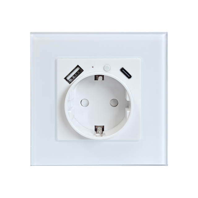 Tuya Smart Home Plastic Material Wall Plug Socket USB+Type C Energy Monitoring 16A Rated Current EU Standard PST-TY201-C