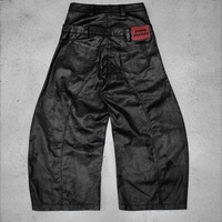 Pantalon en jean ample à jambes larges pour homme, style streetwear surdimensionné, avec fermeture à crochet personnalisée, double ceinture, noir, denim ciré