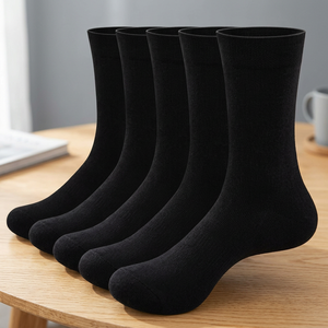 Men's Cotton Crew <b>Socks</b> Solid <b>Black</b> Breathable Knitted Eco-Friendly Anti-Bacterial Quick Dry Daily Wear Spring Season Standard - Product Image 3