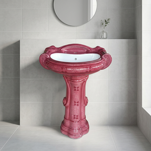Lavabo de pie de cerámica con pedestal y cubierta electrochapada, con gran capacidad de lavado, para uso en centros comerciales y villas - Product Image 2