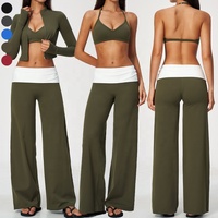 Ensemble de vêtements de sport pour femmes, 3 pièces, veste de sport à manches longues, soutien-gorge de sport à col en V, pantalon large à plis, ensemble de vêtements de sport