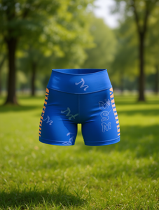 Shorts de sport taille haute pour femme en Spandex et Polyester, tricotés, respirants, imprimé lettres, taille élastique, coupe classique, bleu - Product Image 2