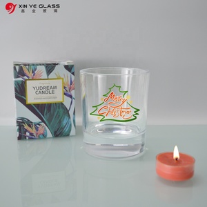 Frascos de vela de vidrio con estampado de árbol de Navidad con logotipo personalizado 2022, 4oz, 8oz, 12oz, suela gruesa vacía con tapa de madera para decoración del hogar - Product Image 6