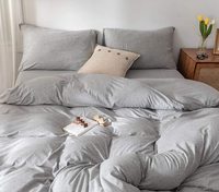 Parure de lit en coton tricoté 100 % filé gris, douce, chaude et confortable, sans plis, écologique, avec housse de couette à poches profondes et drap-housse