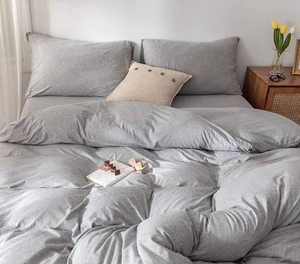Wrinkle-Free Warm and Cozy <strong>Grey</strong> Colored Spun Yarn 100% Cotton Knitted with Deep Pocket <strong>Duvet</strong> <strong>Cover</strong> Fitted Sheet Set - Product Image 3