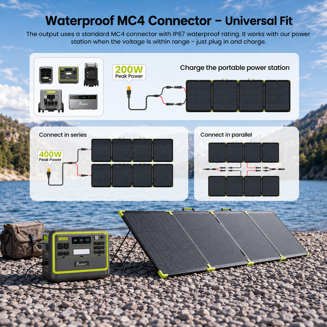 Fast Charging 200W Portable Foldable Solar Panel for FOSSiBOT F1200 F1800 F2400 Power Station, Monocrystalline Solar Charger