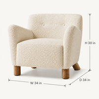 Fauteuil d'appoint moderne et minimaliste en bouclette, fauteuil club capitonné crème avec pieds en bois massif, fauteuil lounge confortable pour salon