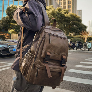Men's Leather <b>Backpack</b> 20-35L Anti-Theft Large Capacity Laptop Bag For Business Travel School Use - Product Image 3