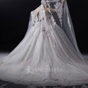Lsgz01 Superbe Robe de Mariée Sirène à Col Montant Effet Illusion, Manches Longues, Ornée de Perles et de Dentelle, Traîne Cathédrale, Jancemebr - Product Image 2