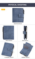 Dompet Pria Ramping Bergaya Pola Geometris Dompet Bisnis Pendek Saku Ritsleting Slot Kartu Bordir Huruf Kulit PU