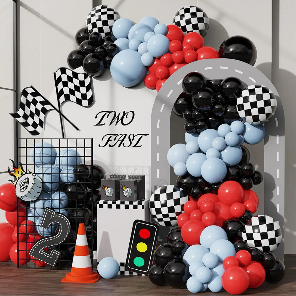 Racing Thema Rood Zwart Blauw Macaron Latex Ballon Set Ballon Boog Kit Voor Jongen Verjaardagsfeestje Decoraties