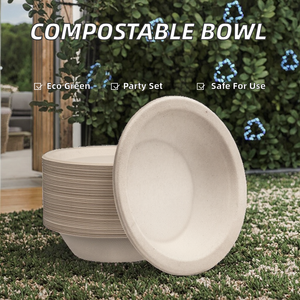 Bol à salade rond compostable de 16 oz en bagasse – Bol écologique jetable en fibre de canne à sucre pour fêtes, plats à emporter et emballages alimentaires - Product Image 2