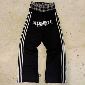 Pantalon de jogging streetwear surdimensionné pour homme, coupe évasée, personnalisé, en molleton épais, style baggy, à double taille et à carreaux - Product Image 2