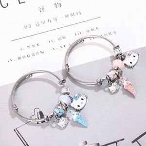 Kingcome สร้อยข้อมือสแตนเลสหญิงขนาดเล็กน่ารัก KT ดีไซน์แมว Bestie ป่าสไตล์นักเรียนแฟชั่น - Product Image 5
