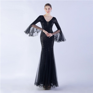 Vestido de Gala Chất lượng cao Thanh Lịch Cá lụa sóng cạnh thủ công mã hóa lưới đám cưới ăn tối giai đoạn Sequins buổi tối Áo - Product Image 3