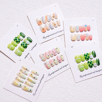 Set de 10 Uñas Postizas Rosadas con Diseño Cuadrado Francés y Lazo, Forma Almendrada, ABS, Hechas a Mano, con Pegamento, para Salón de Belleza