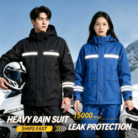 Combinaison de pluie imperméable personnalisée avec logo OEM, bande réfléchissante large, veste et pantalon de pluie 2 pièces pour adultes, pour la conduite de moto/scooter