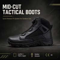 Bottes tactiques en cuir noir avec système de laçage à dégagement rapide pour hommes, pour l'extérieur, OEM, en gros, personnalisables, ISO CE