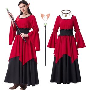 YUIQPKJX Vestido de Hada Renacentista para Mujer, Talla Grande, Disfraz Medieval de Halloween con Orejas de Elfo y Collar - Product Image 4