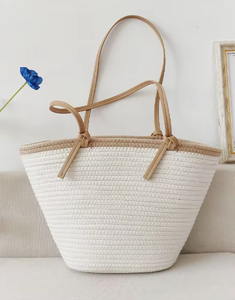 Nouveau sac fourre-tout en coton tressé à la main, simple et tendance, pour femmes, <span class=keywords><strong>grande</strong></span> capacité, sac de plage d'été pour les vacances - Product Image 2