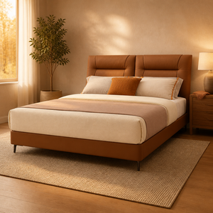 Tête de lit capitonnée moderne avec panneau en cuir matelassé à grille, cadre plateforme et pieds en métal, taille King, pour chambre d'hôtel - Product Image 3