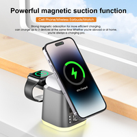 Nieuw Product 5 In 1 Draadloze Telefoonoplader Met Wekker Multifunctionele 15W Draadloze Oplader Station Bureau Nachtlampje