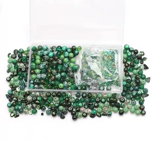 Zhubi kit de joias, contas de vidro fabricação de joias da amazon, venda quente, contas redondas verdes frescas para pulseira diy, brinco, colar, pingentes para fazer