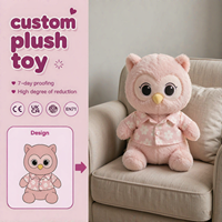 Peluche personnalisée Hibou rose, animal en peluche sur mesure avec chemise, inspiré de votre dessin (conception IA), cadeau doux et mignon, décoration Kawaii pour la maison