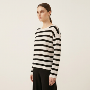 Maglione da Donna OEM in Misto Cotone e Nylon <span class=keywords><strong>a</strong></span> Righe <span class=keywords><strong>con</strong></span> Spalle Scivolate, Collo Tondo e Maniche Lunghe - Product Image 4