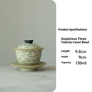 Peint à la main Xiangyun Sancai Design bleu blanc silex rouge sous glaçure bol à thé en céramique Style Vintage Kung Fu ménage <span class=keywords><strong>Gaiwan</strong></span> - Product Image 6