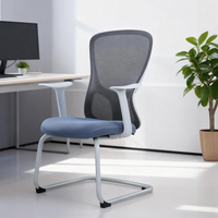 Chaise de bureau moderne en tissu maillé, ensemble pour atelier et bureau à domicile, avec support lombaire ergonomique, dossier mi-haut et pieds en arc, accoudoirs fixes