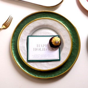 Plat de fête de mariage rond <span class=keywords><strong>vert</strong></span> moderne plat de haute qualité en gros Design rétro fabriqué à la machine écologique sous plaque de verre - Product Image 4