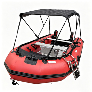 Bote Inflable de PVC de 4.2m (13.8 pies) con Ancho de 1.95m, Piso de Aluminio, Toldo Bimini, Ruedas de Lanzamiento y Escalera, Bote de Rescate para Pesca - Product Image 1