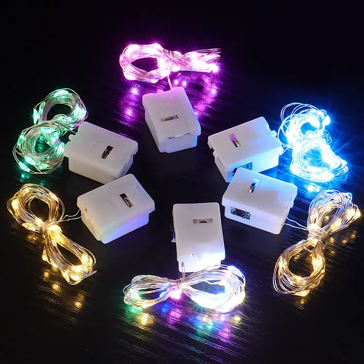 Guirlande lumineuse LED en fil de cuivre 3 fonctions mode clignotant bouton boîte à piles Led lumières série décoratives lumière de vacances