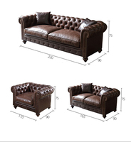 Europäische Wohnzimmer möbel Sofa garnitur Vintage Brown Grain Leder Chesterfield Sofa