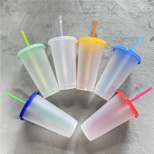 Vaso Mágico de Café de Plástico de Color Personalizado, Libre de BPA, de 16 y 24 oz, Reutilizable, Cambia de Color con el Agua Fría, con Tapas y Pajitas - Product Image 2