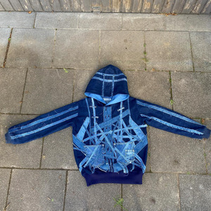 Custom Hearts 555 连帽衫 1.1 牛仔拼接仿旧破洞男士连帽衫 运动衫 必备连帽衫 - Product Image 1