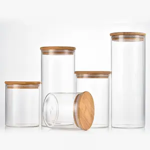 Tarro de comida de vidrio redondo de borosilicato reutilizable reciclable de 100ML con tapa de Bambú