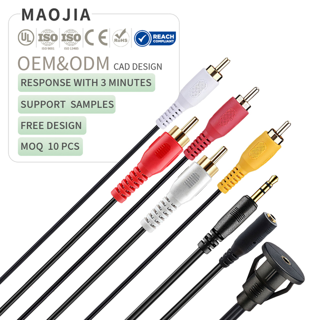 Waterproof 3.5mm to 3 RCA Panel Mount Audio Cable Gold Plated Shielded Stereo Extension Cord Car Boat Dashboard Stereo System
